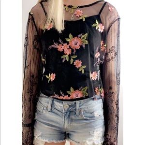 Long Sleeve Sheer Floral Tee!